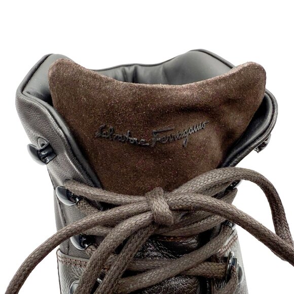 Brand New Salvatore Ferragamo Grey Dark Brown & Black Textured Leather Men Boots - Picture 9 of 12